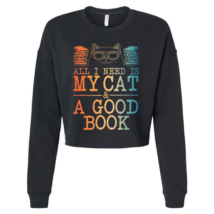 Cat & Book Art For Women Cat Librarian Novel Book Lover Cropped Pullover Crew