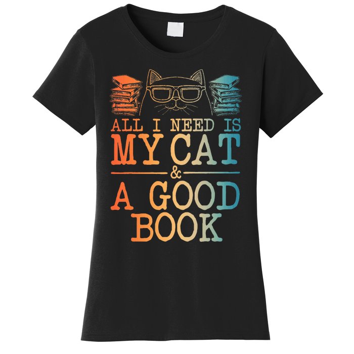 Cat & Book Art For Women Cat Librarian Novel Book Lover Women's T-Shirt