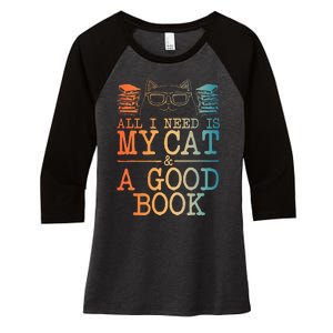 Cat & Book Art For Women Cat Librarian Novel Book Lover Women's Tri-Blend 3/4-Sleeve Raglan Shirt