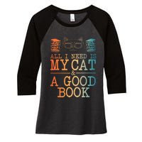 Cat & Book Art For Women Cat Librarian Novel Book Lover Women's Tri-Blend 3/4-Sleeve Raglan Shirt