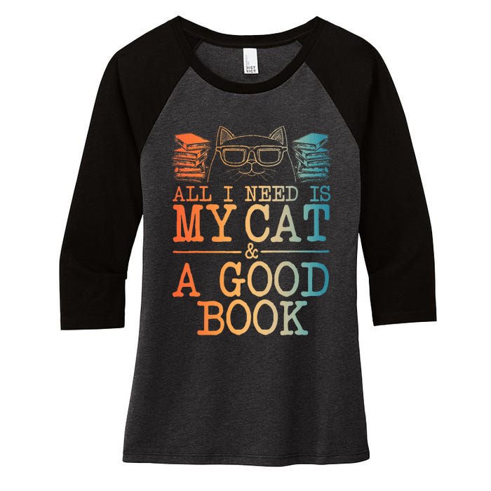 Cat & Book Art For Women Cat Librarian Novel Book Lover Women's Tri-Blend 3/4-Sleeve Raglan Shirt