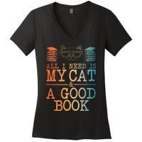 Cat & Book Art For Women Cat Librarian Novel Book Lover Women's V-Neck T-Shirt