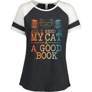 Cat & Book Art For Women Cat Librarian Novel Book Lover Enza Ladies Jersey Colorblock Tee