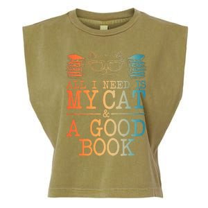 Cat & Book Art For Women Cat Librarian Novel Book Lover Garment-Dyed Women's Muscle Tee