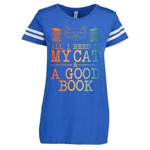 Cat & Book Art For Women Cat Librarian Novel Book Lover Enza Ladies Jersey Football T-Shirt