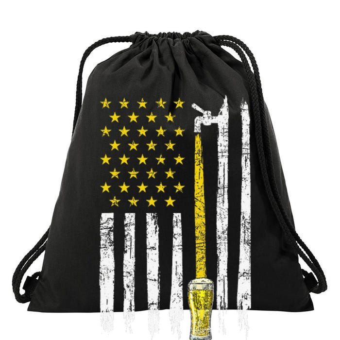 Craft Beer American Flag USA 4th Of July Brewery America Drawstring Bag