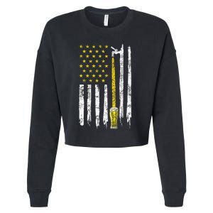 Craft Beer American Flag USA 4th Of July Brewery America Cropped Pullover Crew