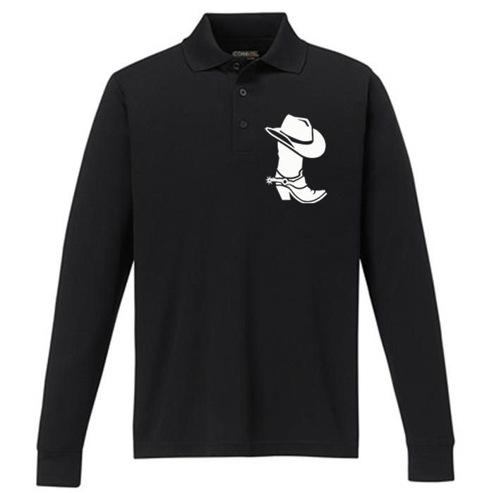 Cowboy Boot And Hat Performance Long Sleeve Polo