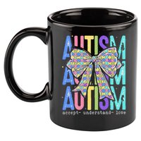 Cute Bow Autism Accept Understand Love Autism Awareness 11oz C Handle Ceramic Mug