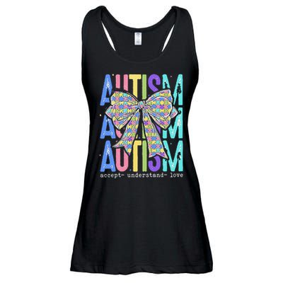 Cute Bow Autism Accept Understand Love Autism Awareness Ladies Essential Flowy Tank