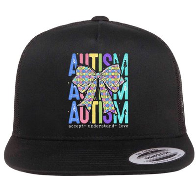 Cute Bow Autism Accept Understand Love Autism Awareness Flatbill Hat