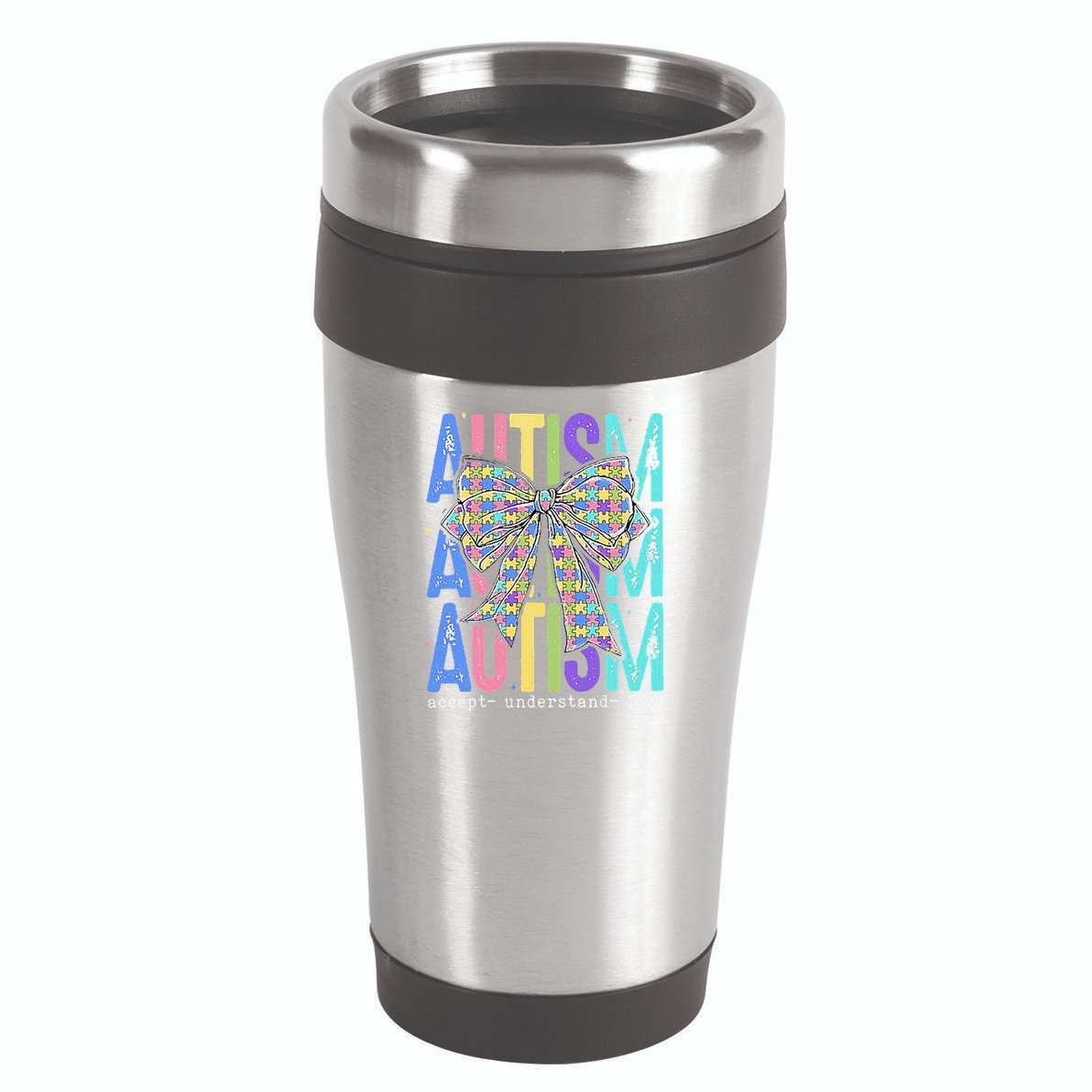 Cute Bow Autism Accept Understand Love Autism Awareness 16oz Travel Tumbler