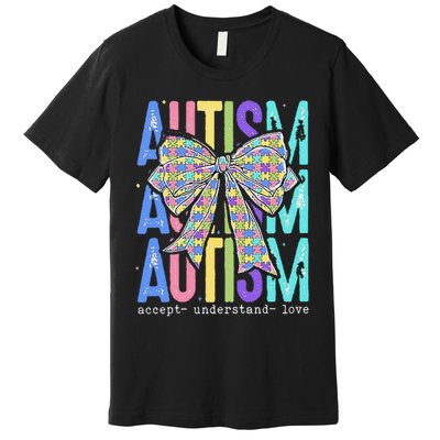 Cute Bow Autism Accept Understand Love Autism Awareness Premium T-Shirt