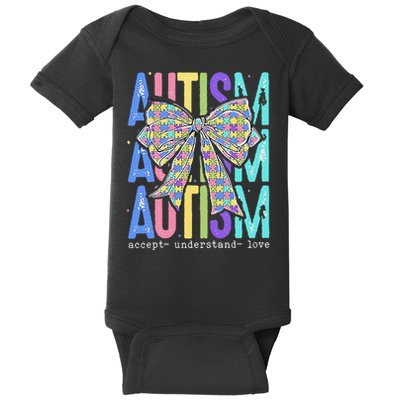 Cute Bow Autism Accept Understand Love Autism Awareness Baby Bodysuit