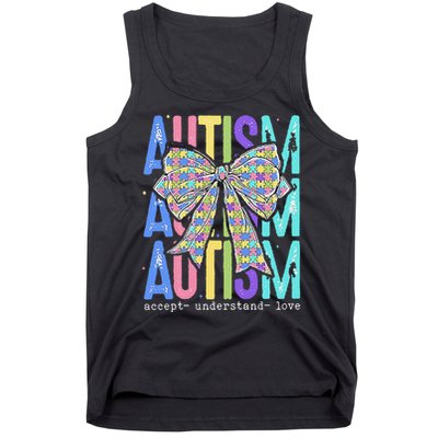 Cute Bow Autism Accept Understand Love Autism Awareness Tank Top