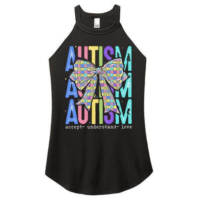 Cute Bow Autism Accept Understand Love Autism Awareness Women's Perfect Tri Rocker Tank