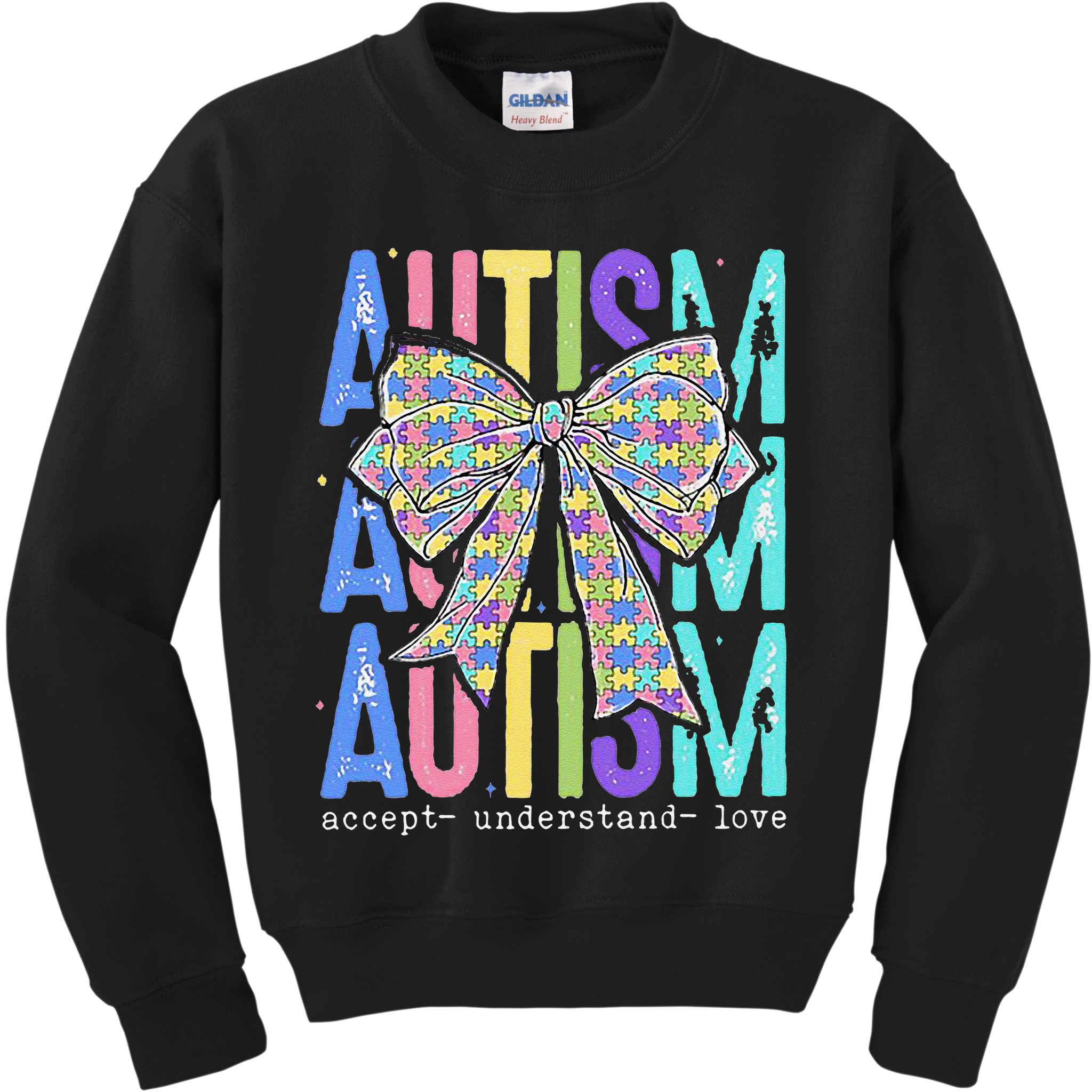 Cute Bow Autism Accept Understand Love Autism Awareness Kids Sweatshirt