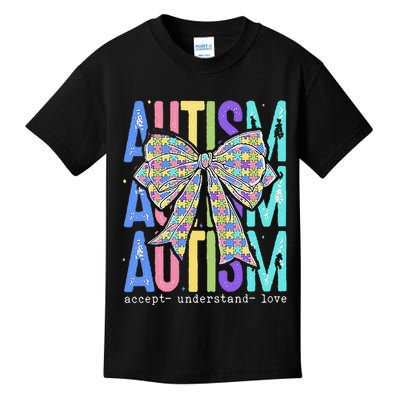 Cute Bow Autism Accept Understand Love Autism Awareness Kids T-Shirt