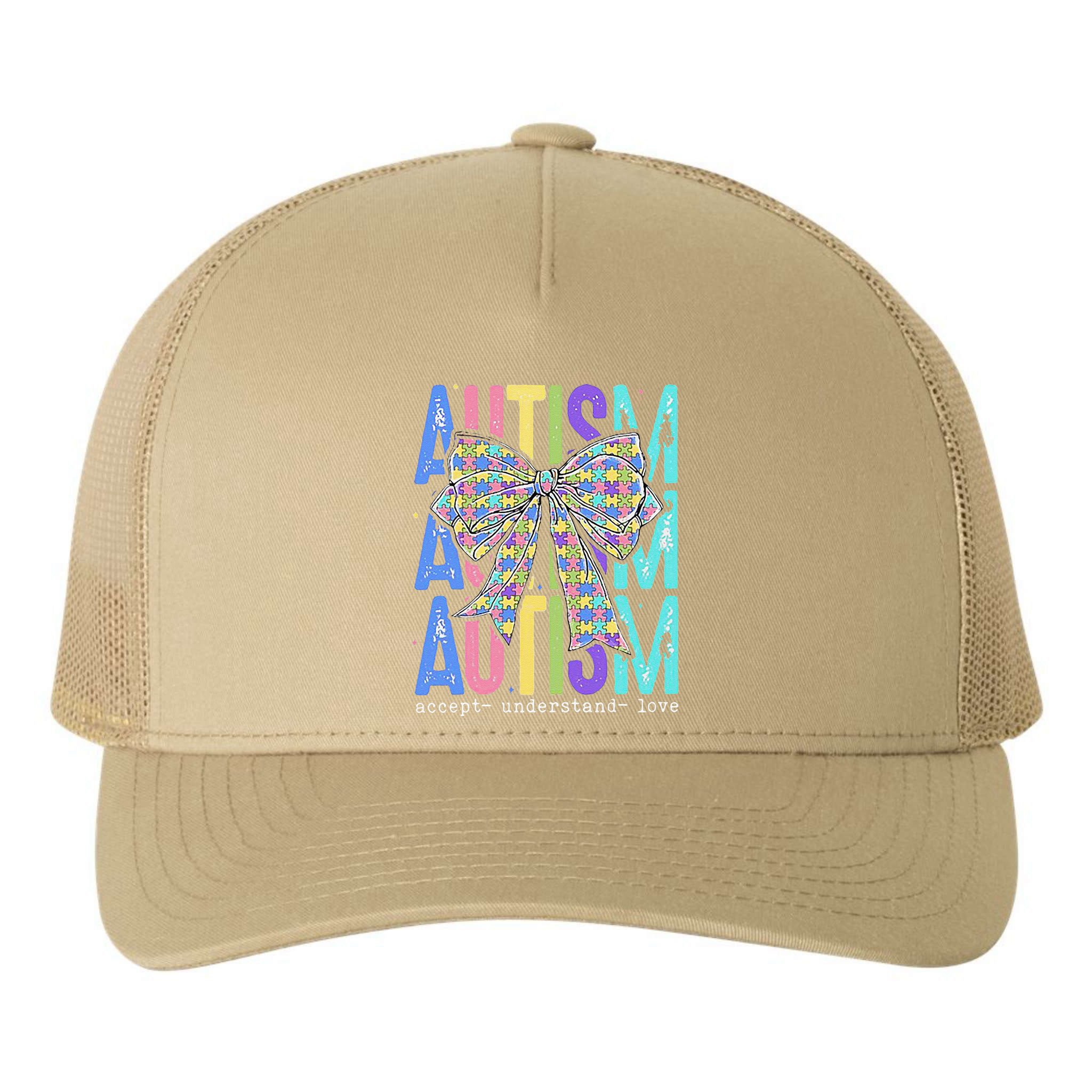 Cute Bow Autism Accept Understand Love Autism Awareness Yupoong Adult 5-Panel Trucker Hat