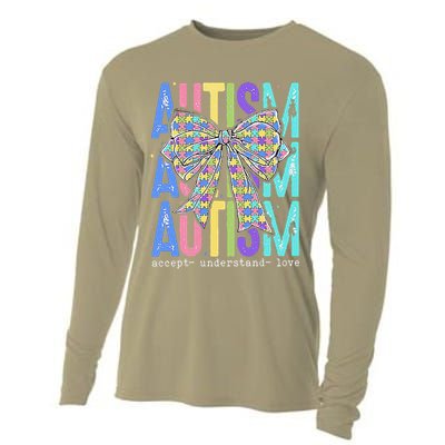 Cute Bow Autism Accept Understand Love Autism Awareness Cooling Performance Long Sleeve Crew