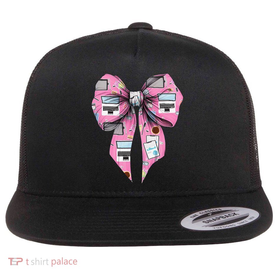 Coquette Bow Administrative Assistant Admin Laptop Girl Flat Bill Trucker Hat