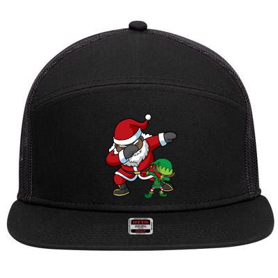 Christmas Black African American Dabbing Santa Claus Elf Dab Gift 7 Panel Mesh Trucker Snapback Hat