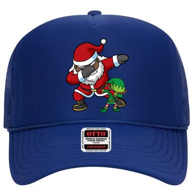 Christmas Black African American Dabbing Santa Claus Elf Dab Gift High Crown Mesh Back Trucker Hat