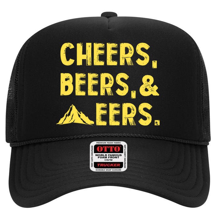 Cheers Beers And Mountaineers West Virginia High Crown Mesh Back Trucker Hat