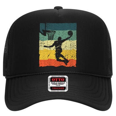 Cool Basketball Art Vintage Basketball Player High Crown Mesh Back Trucker Hat