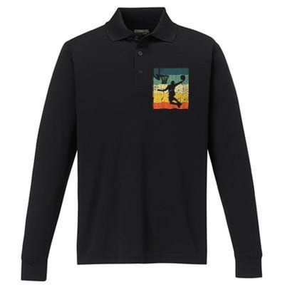 Cool Basketball Art Vintage Basketball Player Performance Long Sleeve Polo