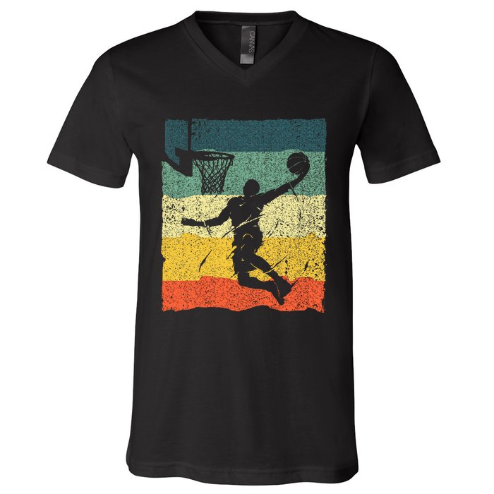 Cool Basketball Art Vintage Basketball Player V-Neck T-Shirt