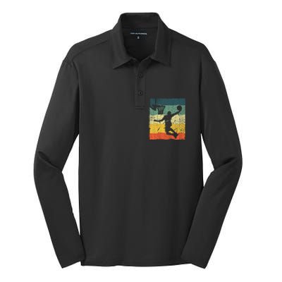 Cool Basketball Art Vintage Basketball Player Silk Touch Performance Long Sleeve Polo