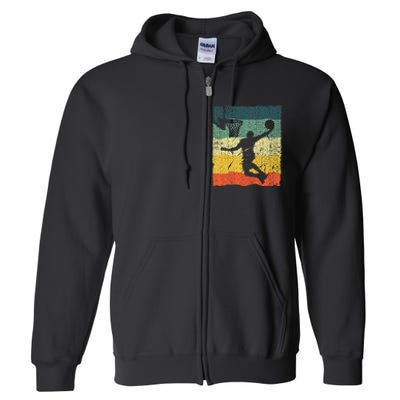 Cool Basketball Art Vintage Basketball Player Full Zip Hoodie