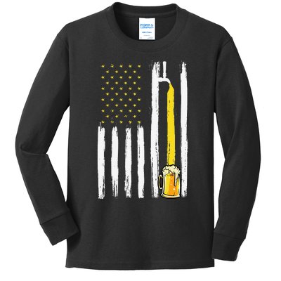 Craft Beer American Flag USA 4th Of July Brewery America Kids Long Sleeve Shirt