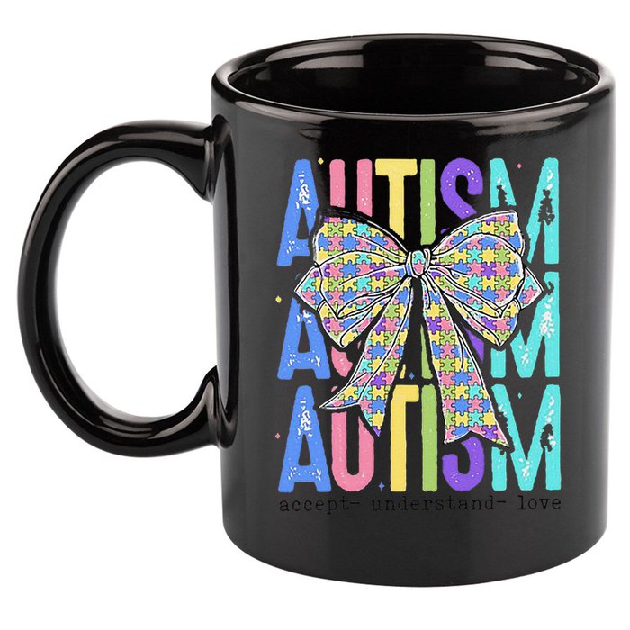 Cute Bow Autism Accept Understand Love Autism Awareness 11oz C Handle Ceramic Mug