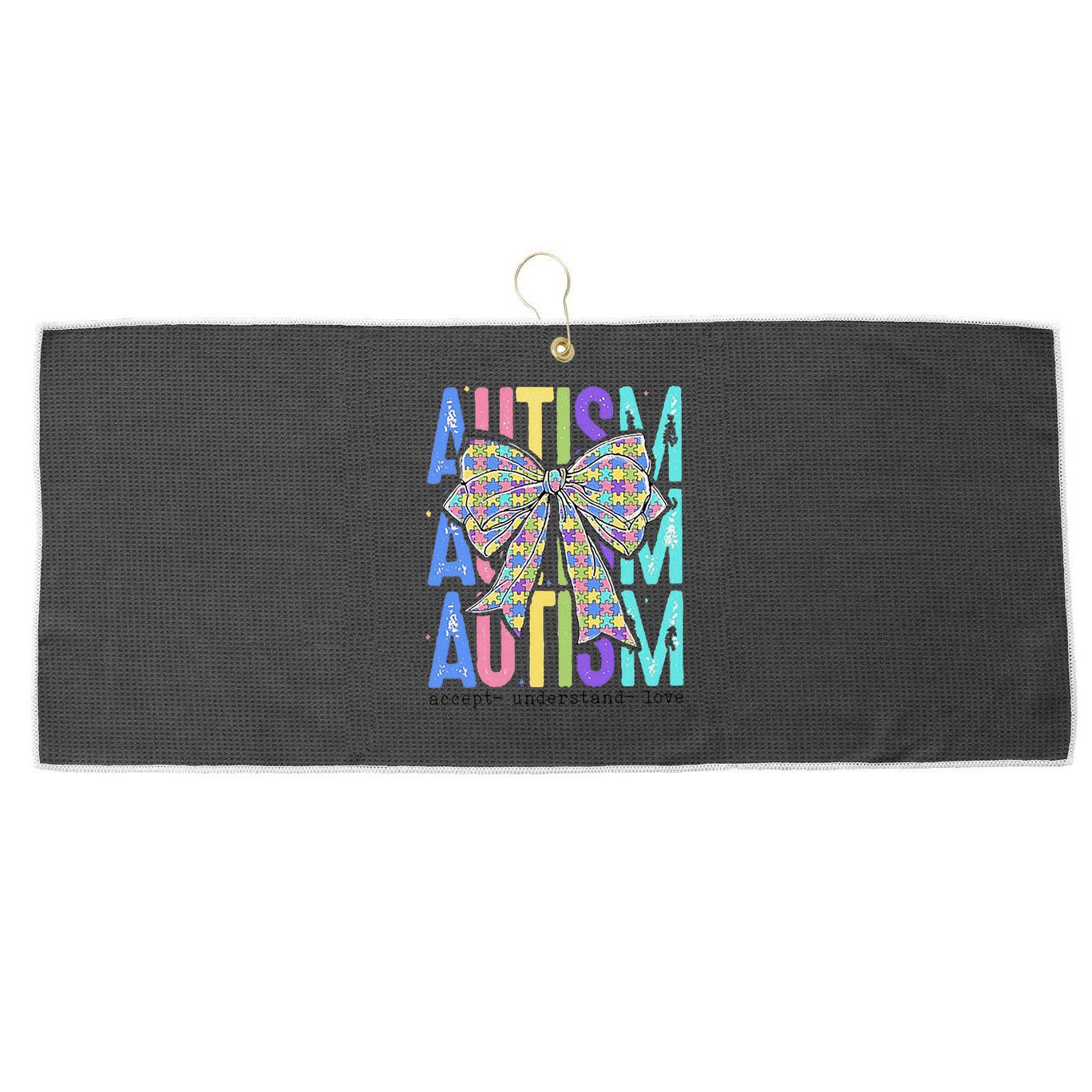 Cute Bow Autism Accept Understand Love Autism Awareness Large Microfiber Waffle Golf Towel