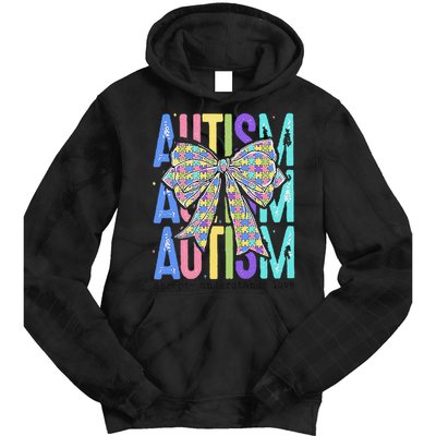 Cute Bow Autism Accept Understand Love Autism Awareness Tie Dye Hoodie