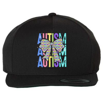 Cute Bow Autism Accept Understand Love Autism Awareness Wool Snapback Cap