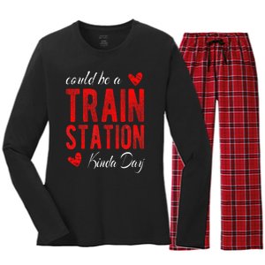 Could Be A Train Station Kinda Day Women's Long Sleeve Flannel Pajama Set 