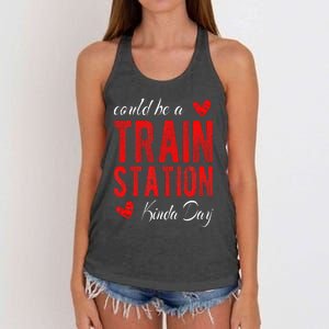 Could Be A Train Station Kinda Day Women's Knotted Racerback Tank