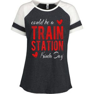 Could Be A Train Station Kinda Day Enza Ladies Jersey Colorblock Tee