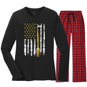 Craft Beer American Flag USA 4th Of July Brewery America Women's Long Sleeve Flannel Pajama Set 