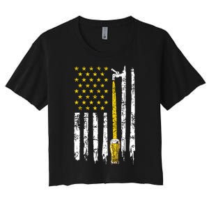 Craft Beer American Flag USA 4th Of July Brewery America Women's Crop Top Tee