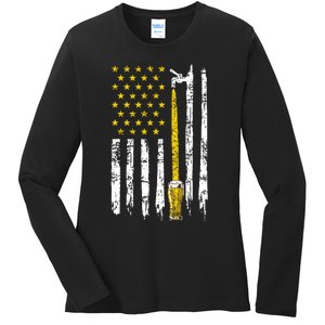 Craft Beer American Flag USA 4th Of July Brewery America Ladies Long Sleeve Shirt