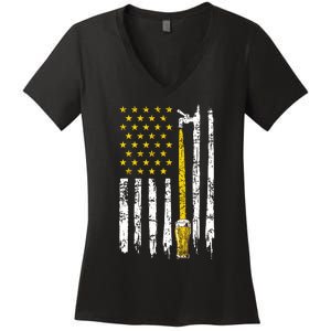 Craft Beer American Flag USA 4th Of July Brewery America Women's V-Neck T-Shirt