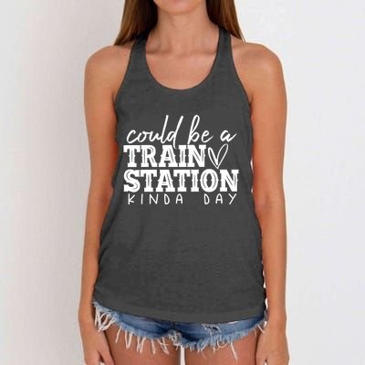 Could Be A Train Station Kinda Day Women's Knotted Racerback Tank