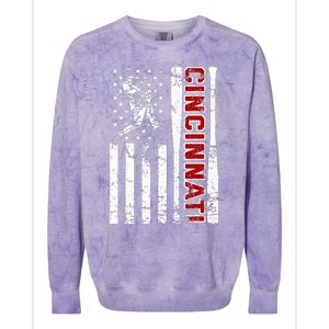 Cincinnati Baseball American Flag Colorblast Crewneck Sweatshirt