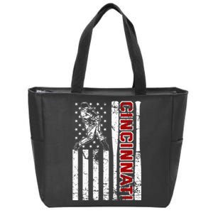 Cincinnati Baseball American Flag Zip Tote Bag