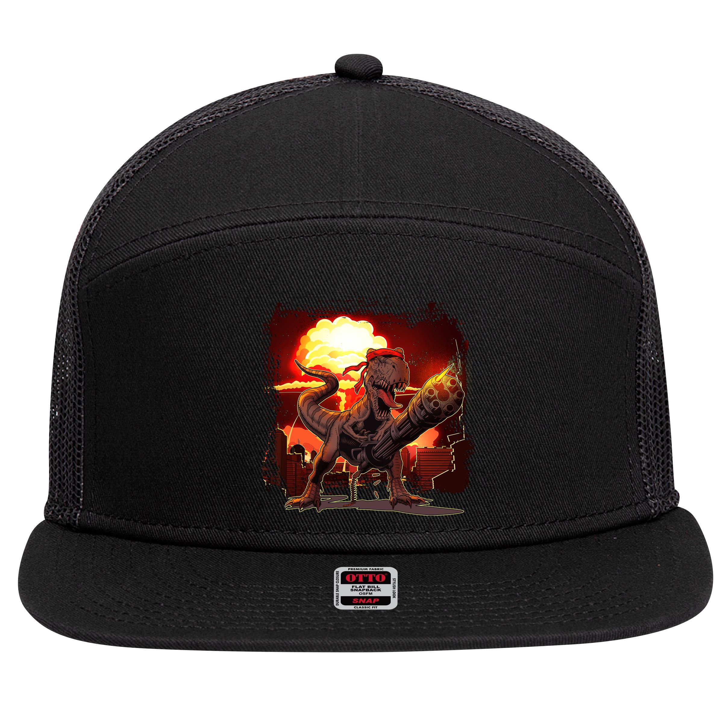 Comic Book Action Hero Movie Trex Dinosaur 7 Panel Mesh Trucker Snapback Hat