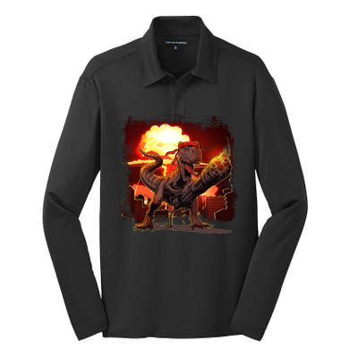 Comic Book Action Hero Movie Trex Dinosaur Silk Touch Performance Long Sleeve Polo